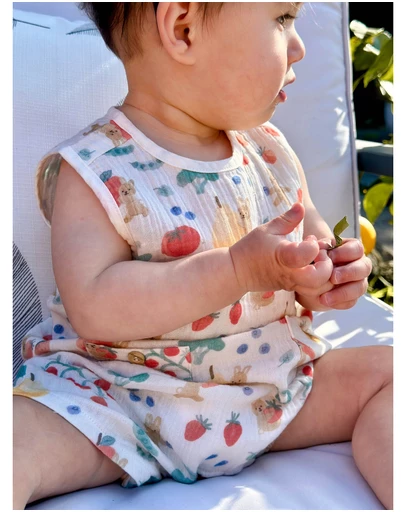 Purebaby - Veggie Garden Print Romper-Kids-Babies