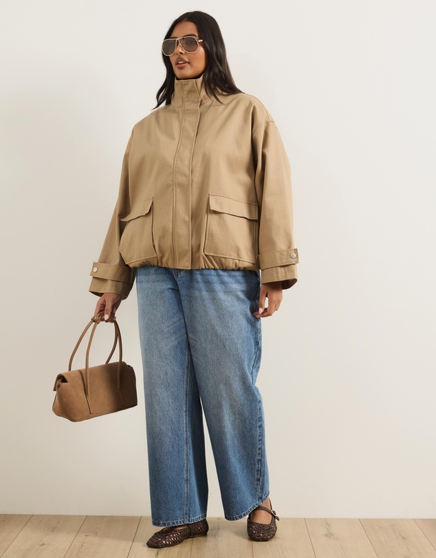 Atmos&Here Curvy - Taya Funnel Neck Twill Bomber Jacket