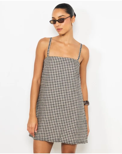 AERE - Avenly Linen Gingham Mini Dress
