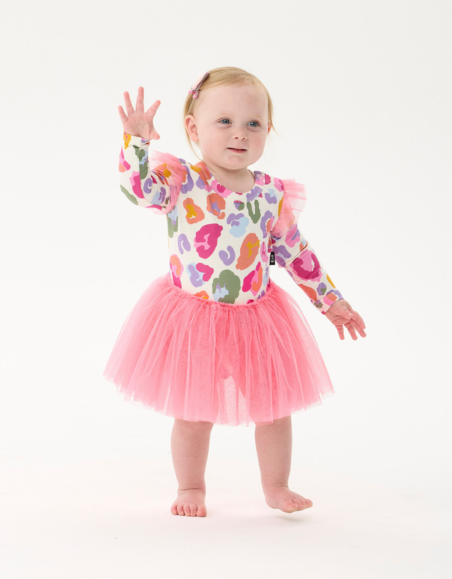 Rock Your Baby - Rainbow Leopard Circus Frill Bodysuit Dress
