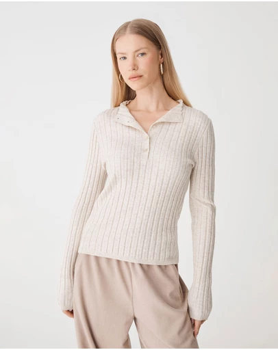 Forcast - Inez Mock Neck Henley Knit