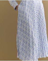 Trenery - Geo Grid Print Pull On Pleated Skirt in Cornflower Blue