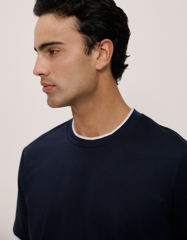Trenery - Mercerised Cotton Layered T-shirt in Navy