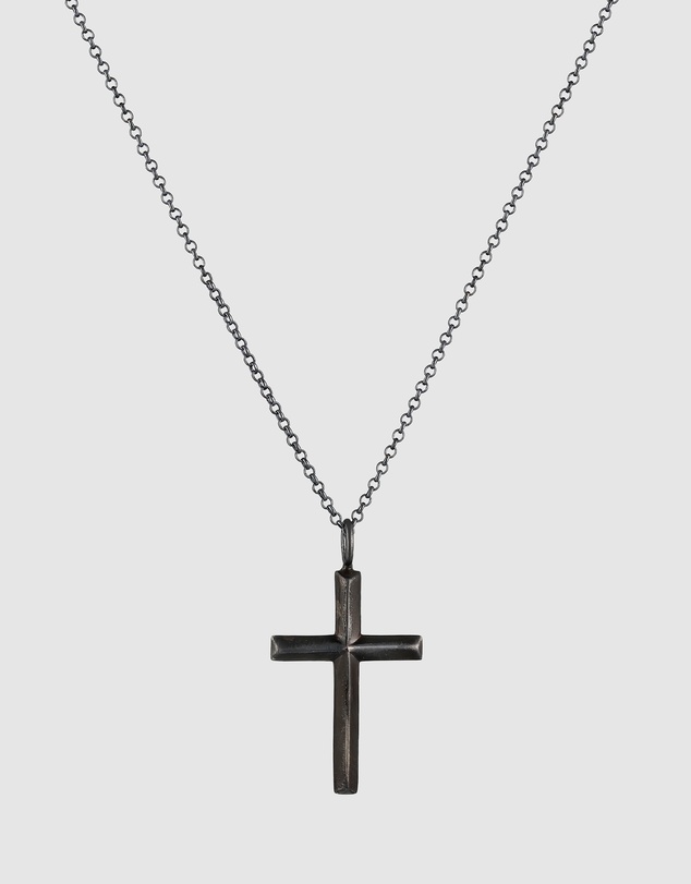 Kuzzoi - ICONIC EXCLUSIVE - Long Necklace with Cross Pendant in Oxidised 925 Sterling Silver
