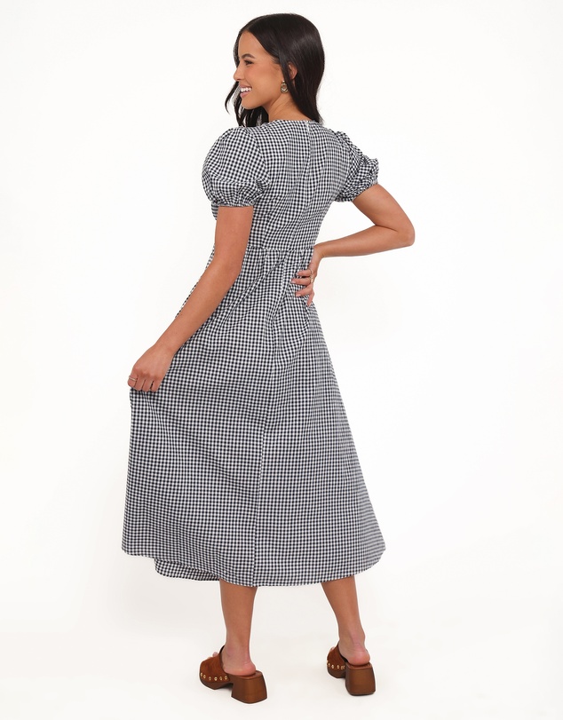 Petal & Pup - Ilyana Short Sleeve Maxi Dress - Navy Gingham