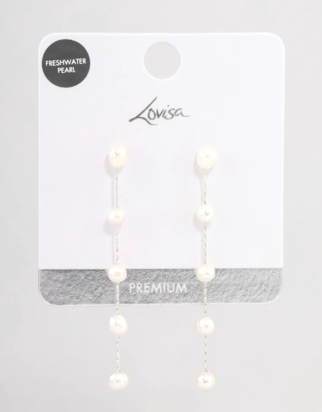 Lovisa - Silver Plated Five Freshwater Pearl Long Drop Earrings