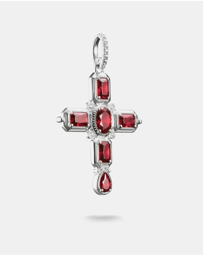 THOMAS SABO - THOMAS SABO Cross Pendant with Red Zirconia Stones Silver