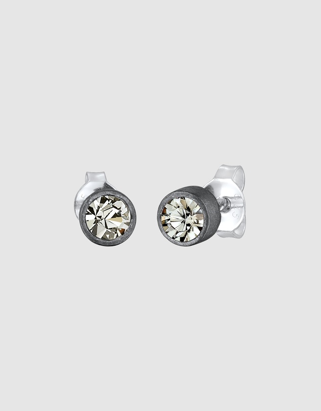 Kuzzoi - ICONIC EXCLUSIVE - Crystal Stud Earrings in Oxidised 925 Sterling Silver