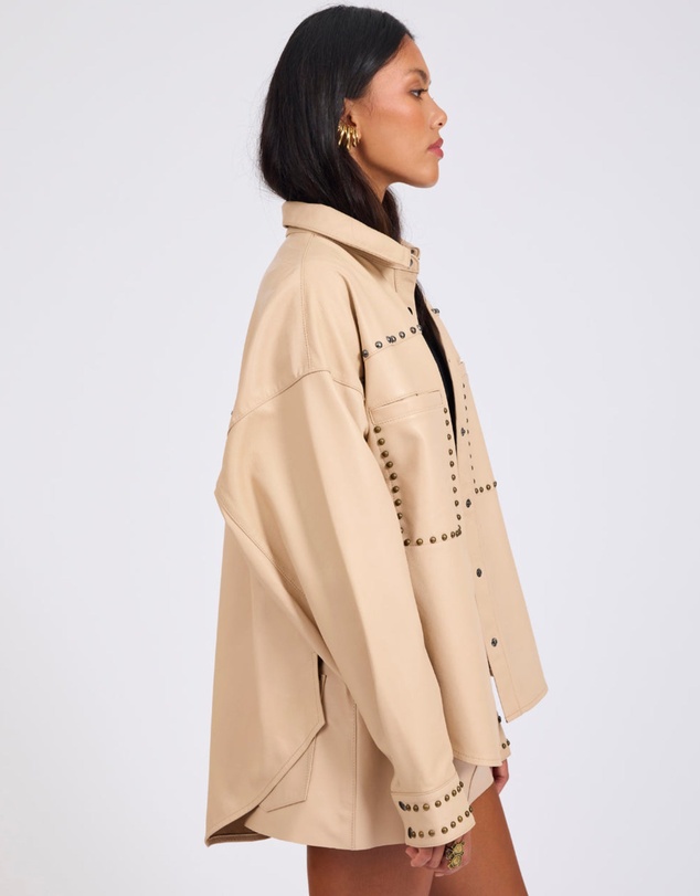 ONE TEASPOON - Daria Studded Leather Shacket - Tan