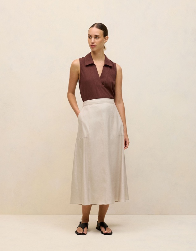 Trenery - Linen Cotton Knit Collared Tank in Espresso