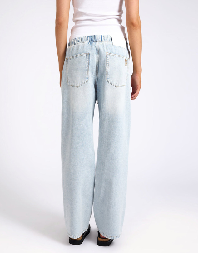 ONE TEASPOON - Roadhouse Mid Waist Wide Leg Drawstring Denim Jean - Blue Latte