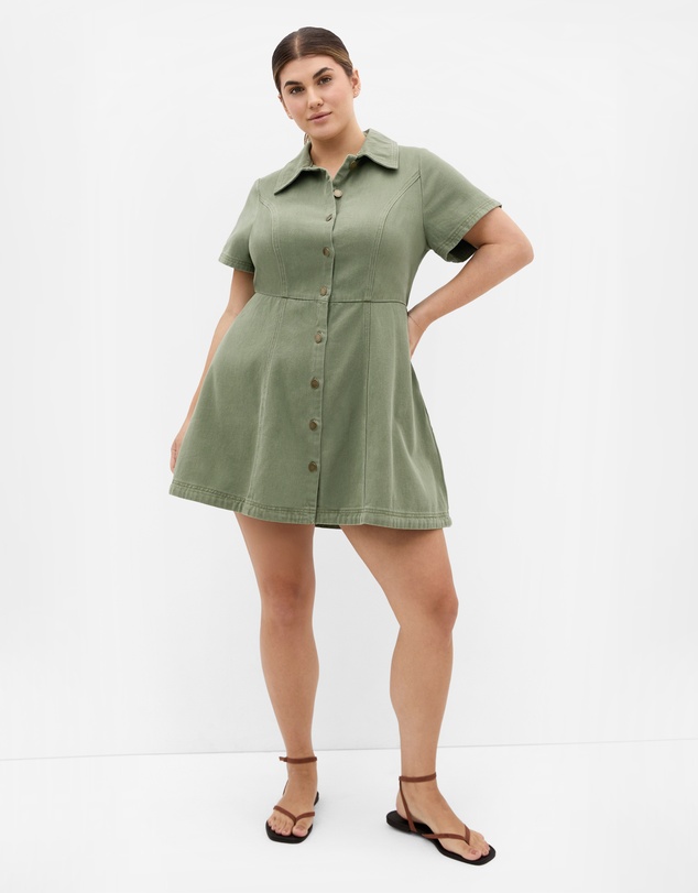City Chic - Leia Short Sleeve Drill Mini Dress