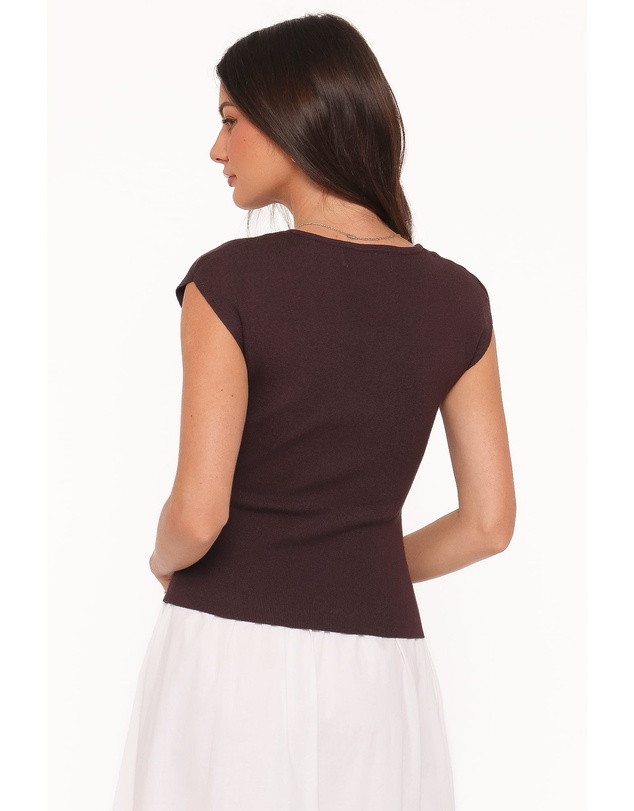 Petal & Pup - Tori Side Cinch Knitted Top - Chocolate Brown