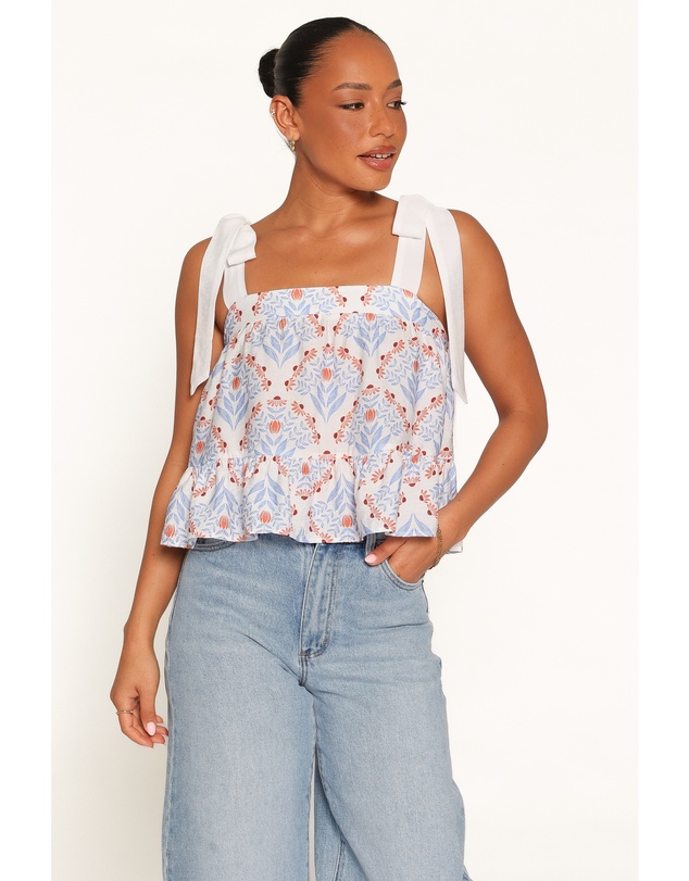 Petal & Pup - Aver Flounce Top - White Blue