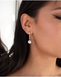 The White Collection - Beatrice - Classic Gold Pearl Bridal Drop Earrings