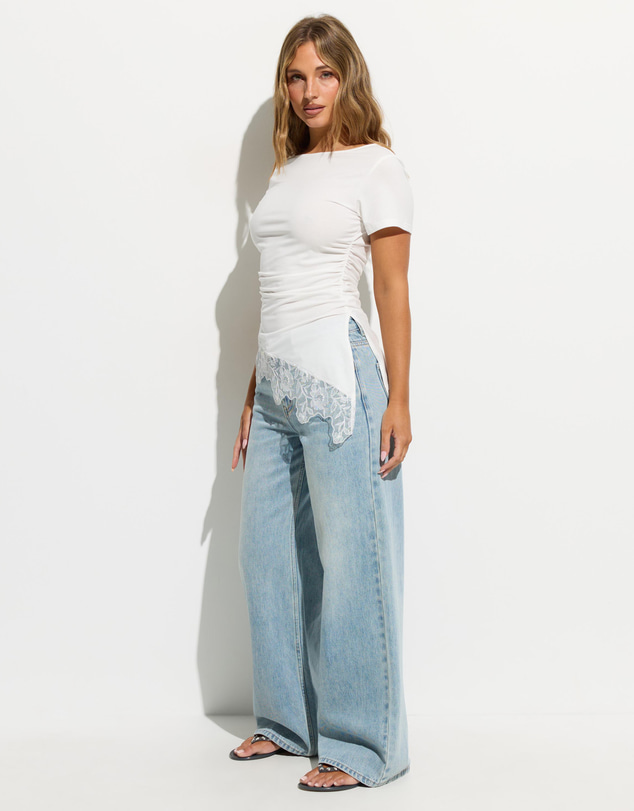 Dazie - Maddie Lace Trim Asymmetric Tee