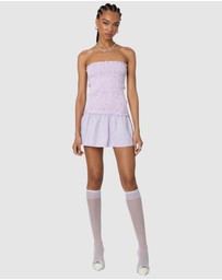 EDIKTED - Striped Scrunch Strapless Mini Dress