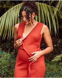 Angel Maternity - Barbara Knit Maternity Midi Dress in Radiant Red