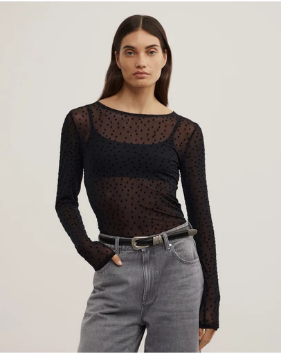 Witchery - Flocked Spot Long Sleeve Top