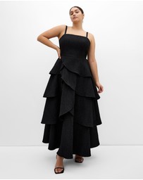City Chic - Plus size Elizabeth Tiered Frill Maxi Dress - black
