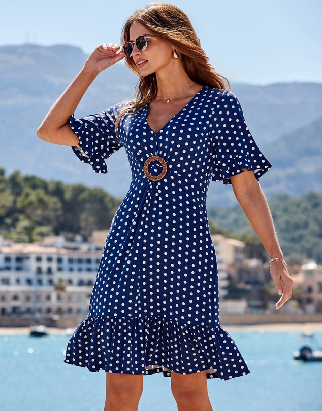 Sosandar - Spot Print Hoop Detail Dress