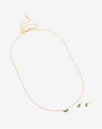 Lovisa - Waterproof Gold Plated Stainless Steel May Green Cubic Zirconia Birthstone Necklace & Earrings Set