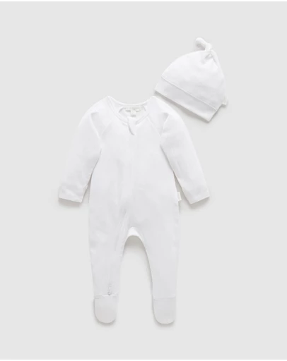 Purebaby - Pointelle Growsuit & Hat Pack-Babies