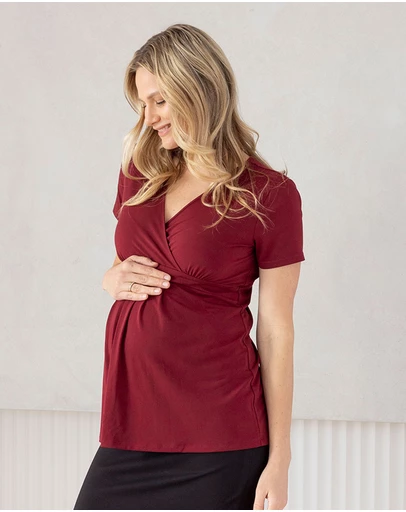 Angel Maternity - Bree Maternity Crossover Work Top - Burgundy