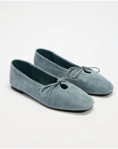 AERE - Cut Out Suede Ballet Flats - Women's
