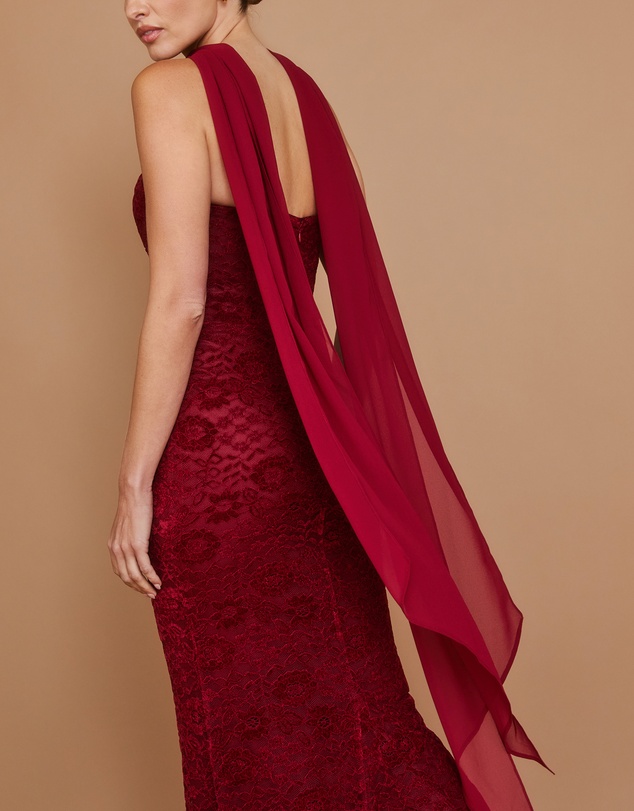 Six Stories - Velvet Lace Corset Bandeau Maxi Dress with Neck Scarf