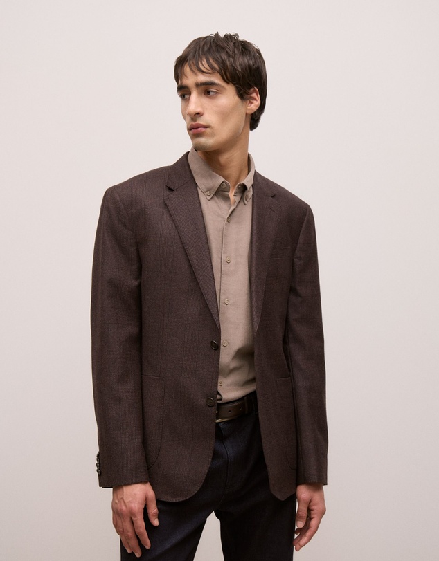 Trenery - Italian Wool Check Blazer in Red Mahogany