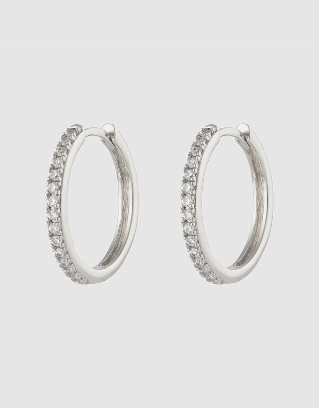 Wanderlust + Co - Classic Pave Silver 17mm Hoop Earrings