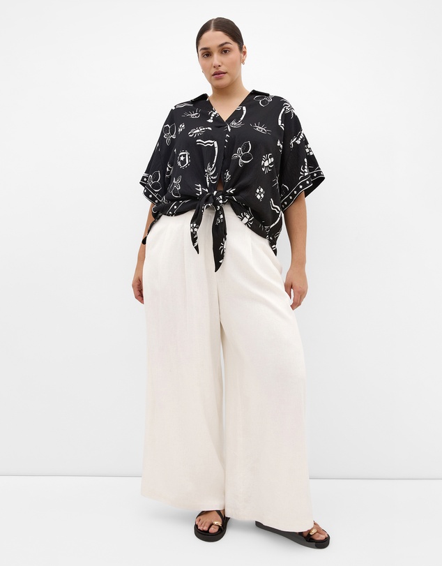 City Chic - Plus size Resort Border Print Shirt - black