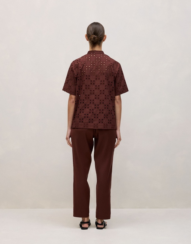 Trenery - Cotton Geo Cutwork Short Sleeve Shirt in Espresso