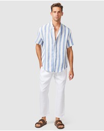 Vacay Swimwear - S/S Blue Stripe Linen Shirt