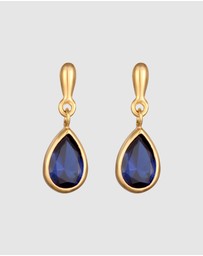 Elli Jewelry - Earrings Stud with Stone Drop Synthetic Sapphire 925 Sterling Silver Gold-plated