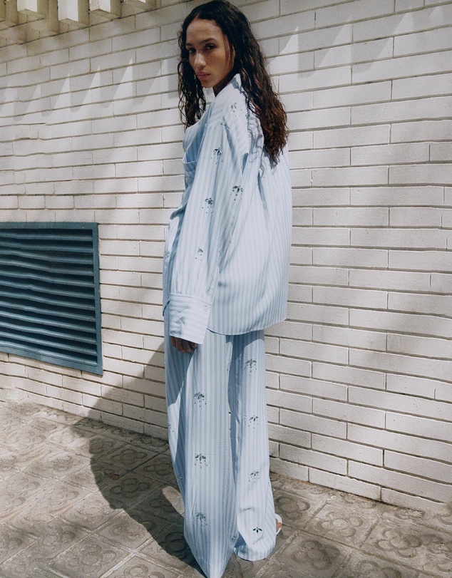 M.N.G - Striped Trousers with Bead Detailing