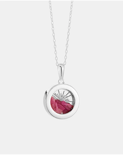 Rachel Jackson - Small Deco Sun Amulet July Birthstone Silver Ruby Necklace (Personal Protection & Peace)