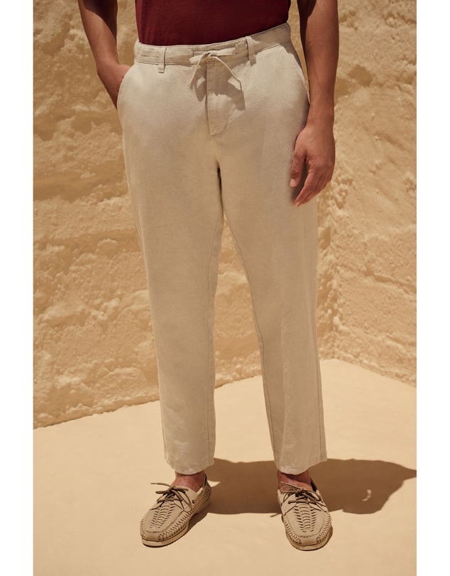 NEXT - Linen Cotton Elasticated Drawstring Trousers Regular Fit