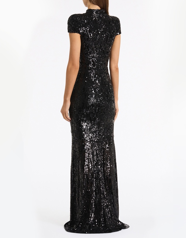 Carla Zampatti - Black Cascade Sequin Raglan Sleeve Gown