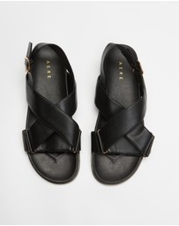 AERE - Crossover Leather Footbed Sandals
