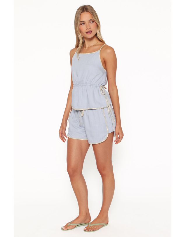 Petal & Pup - Bettie Contrast Trim Shorts - Light Blue Linen