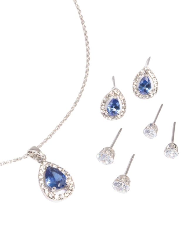 Lovisa - Diamond Simulant Sapphire Necklace & Earrings Set