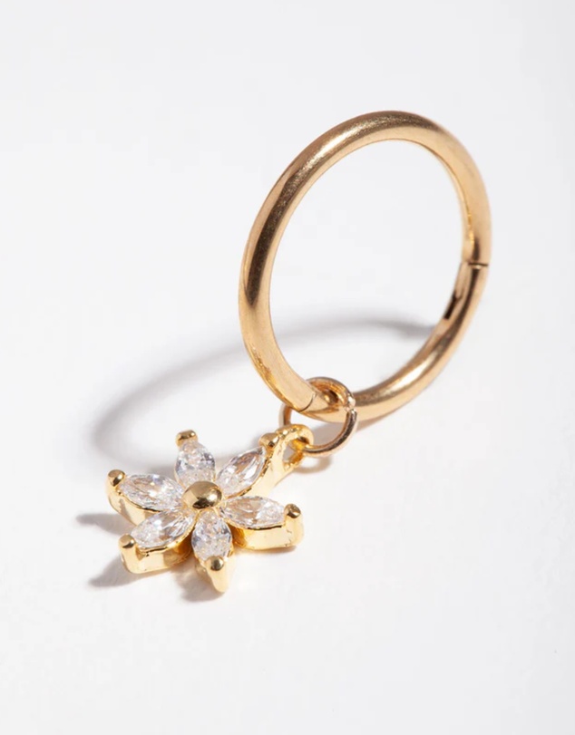 Lovisa - Gold Surgical Steel Cubic Zirconia Flower Belly Ring