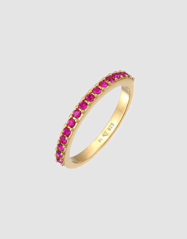 Elli Jewelry - Pink Crystal Band Ring in Gold-Plated 925 Silver