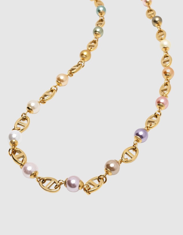 Nialaya Jewellery - Men's Gold Mariner Chain with Multicolored Pearls