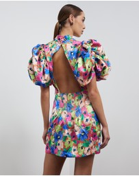 ROTATE - Silky Woven Puff-Sleeve Dress