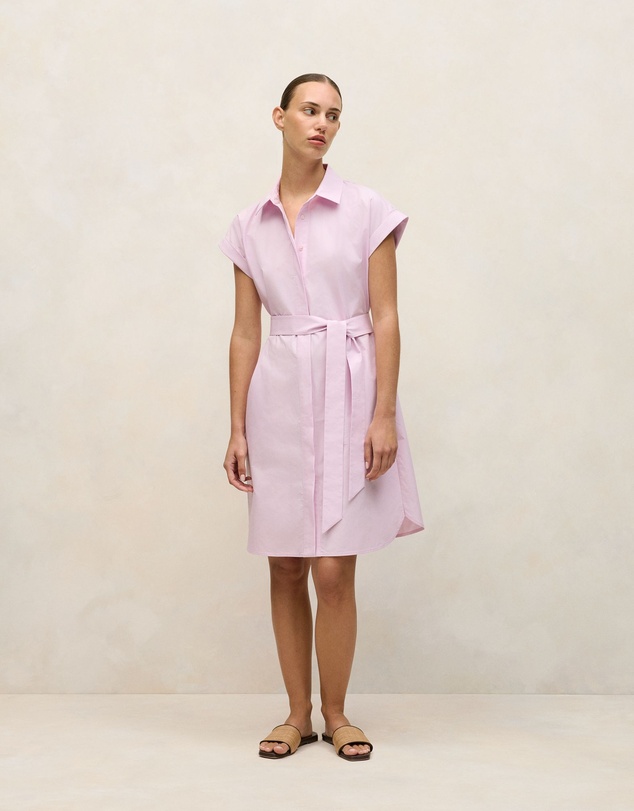 Trenery - Cotton Poplin Cap Sleeve Shirt Dress in Soft Lilac