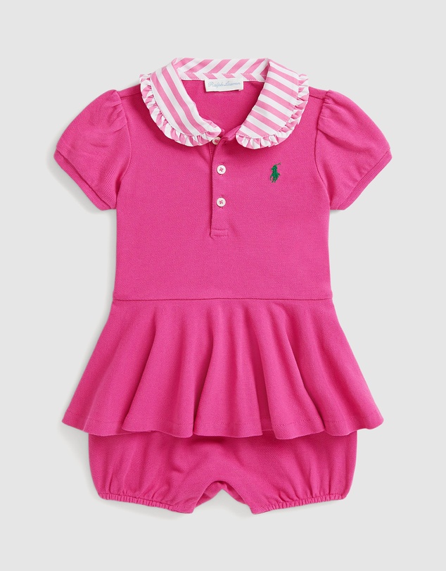 Polo Ralph Lauren - Contrast-Collar Mesh Bubble Shortall - Babies
