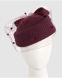 Max Alexander - Felt Burgundy Pillbox Hat With Veil